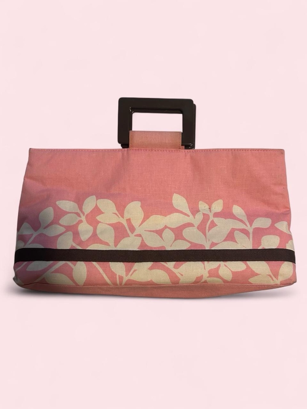 Rare Vintage Victoria’s Secret Pink Floral Canvas Tote Bag with Brown Handle